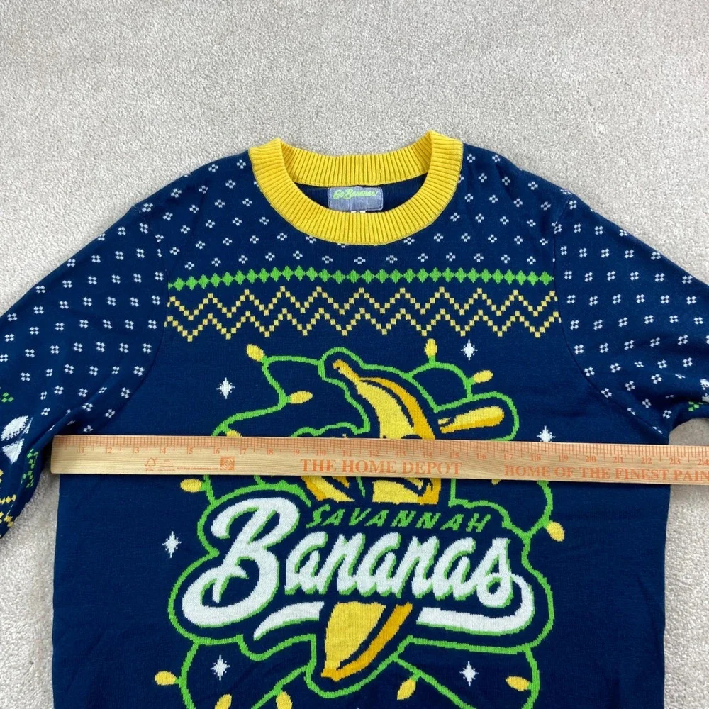 Go Bananas Savannah Bananas Sweater Mens XL Blue Ugly Christmas Holiday Baseball